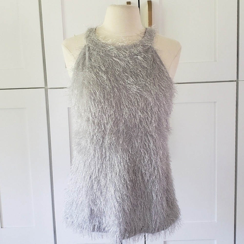 Belle Poque Shag Halter Top Womens M Silver Tinsel Fringe Party Glam